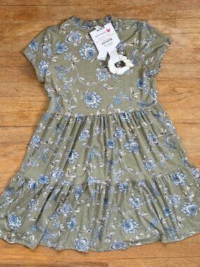 KNIT WORKS Dress Scrunchie Set NWT Girls Plus Size 20.5 XXL Green Floral Print